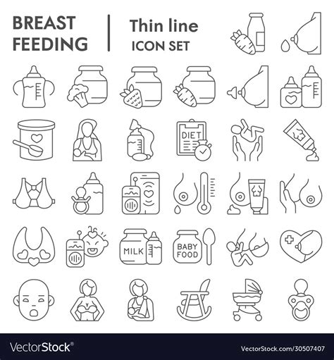 Breastfeeding Thin Line Icon Set Women Health Vector Image