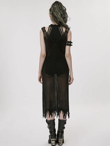 Punk Rave Black Gothic Post Apocalyptic Techwear Style Knitted Hollow