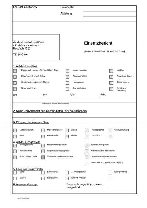 Formular Einsatzbericht Landkreis Calw