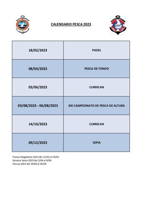 Calendario Pesca Actualizado