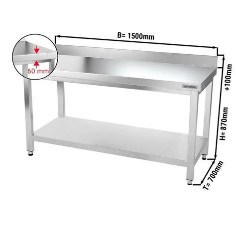 Table Inox De Travail Avec Dosseret Et Tag Re X X Mm