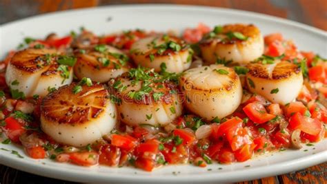 Pan Seared Scallops On A Fresh Tomato Salsa A Delicate Seafood Delight