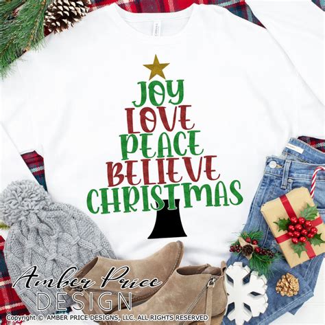 Joy Love Peace Believe Christmas Svg Cute Christmas Tree With Lights