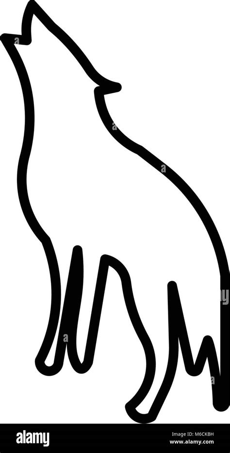 howling wolf silhouette clip art outline on white background Stock ...