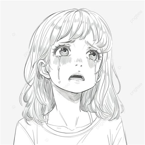 かわいいアニメスタイルで劇的に泣いている女の子の単純な絵の輪郭を描いた孤立した絵イラスト素材透過、pngフリー画像ダウンロード Pngtree