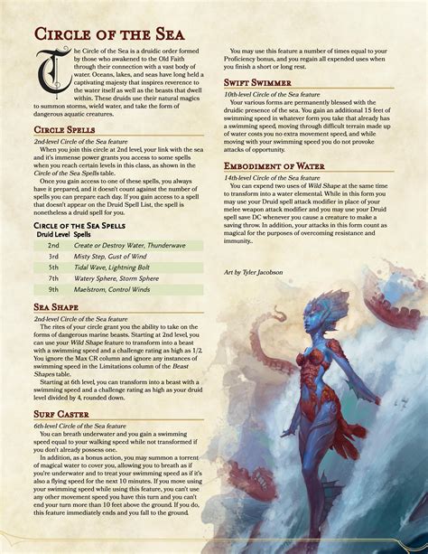 5e Circle Of The Sea A Druid Subclass Focused On Bringing Aquatic