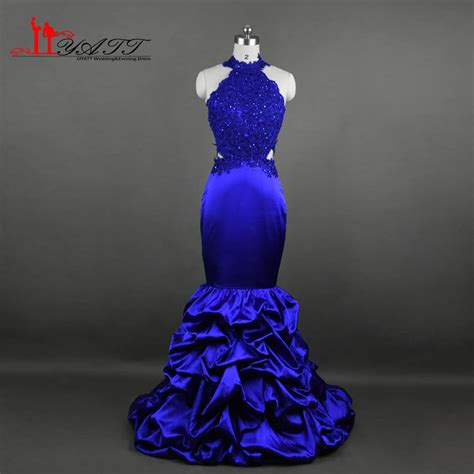 Liyatt Royal Blue Long Mermaid Prom Dresses Sexy Backless Lace Beaded