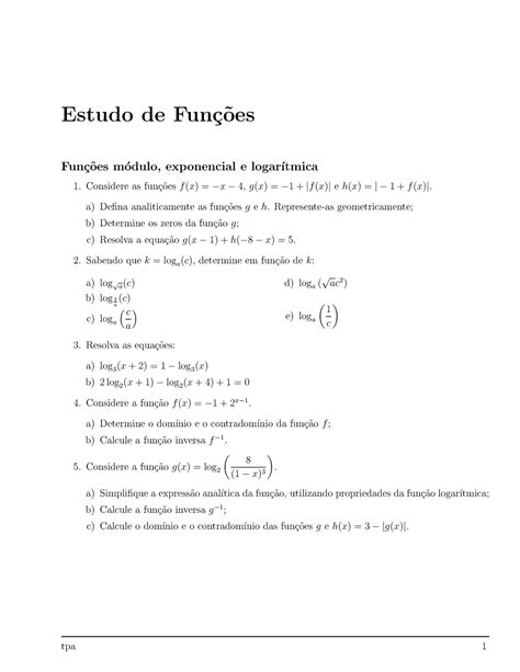 Exercicios Mate Estudo Funcoes Estudo De Fun C Oes Fun C Oes M