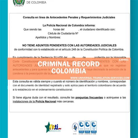 Certified Criminal Record Translation For Colombia At 15