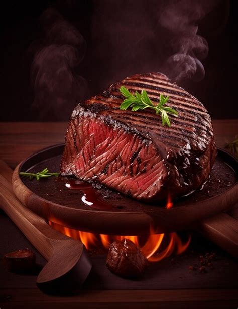 Premium Ai Image Grilled Steak Fillet Cooked Rare Smoked With Coal