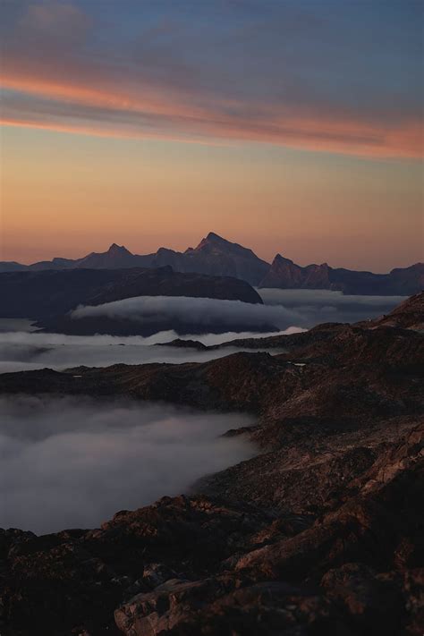 Mountains Fog Clouds Dusk Landscape HD Phone Wallpaper Peakpx