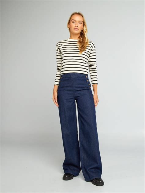 Pantalon En Jean Taille Haute Fa On Marin Bleu Kiabi