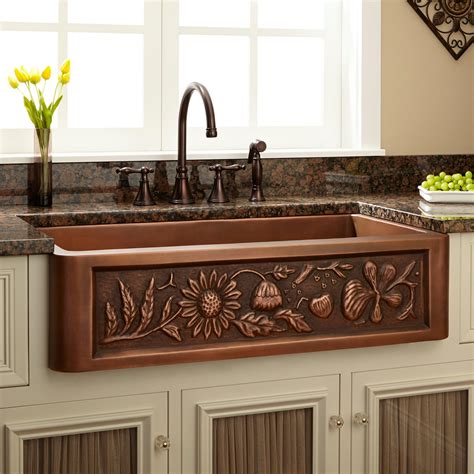 Floral Design Copper Farmhouse Sink Signature Hardware