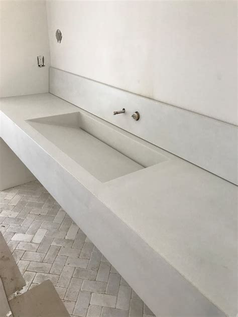 White Concrete Floating Ramp Sink Modern Bathroom Minneapolis