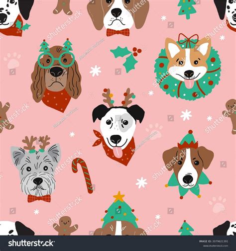 Cute Cartoon Christmas Dogs Vector Prin Stock Vector Royalty Free