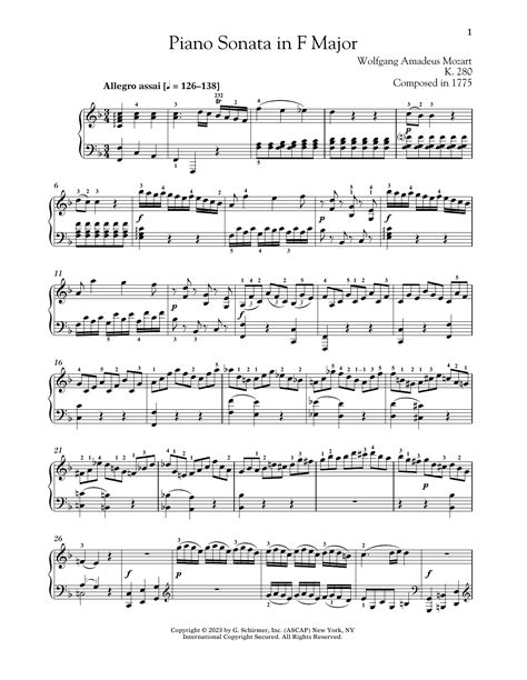 Piano Sonata In F Major K 280 By Wolfgang Amadeus Mozart Sheet Music