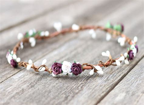 Fall Wedding Flower Crown Plum Hair Circlet Wedding Flower Crown