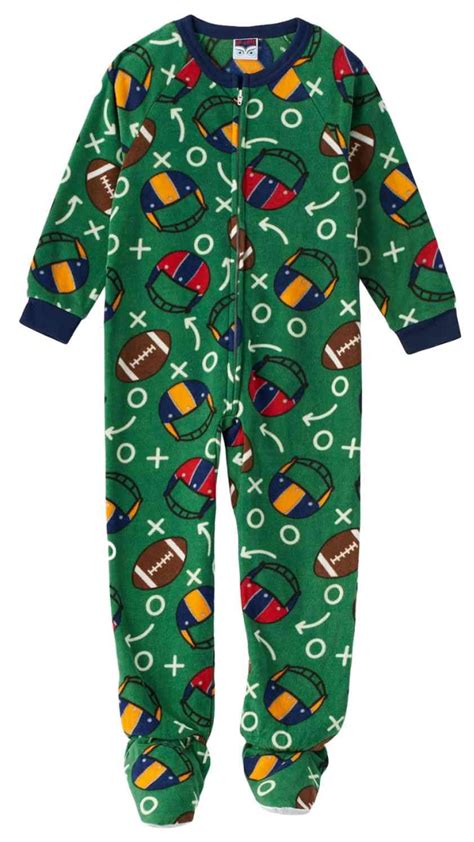 Up Late Boys Green Fleece Football Themed Footed Pajama Sleeper 4