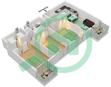 Floor Plans For Type C 3 Bedroom Apartments In The Nook Bayut Dubai