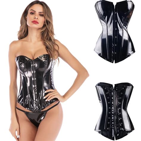 Myley Sexy Corset Leather Faux Black Steampunk Corsets And Bustiers Pvc