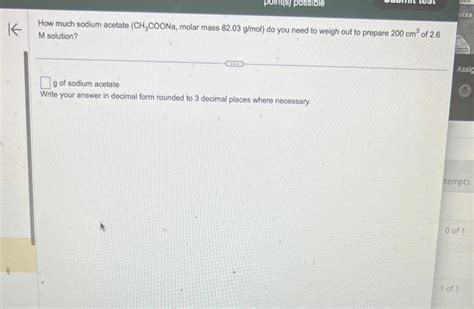 Solved How Much Sodium Acetate Ch Coona Molar Mass Chegg