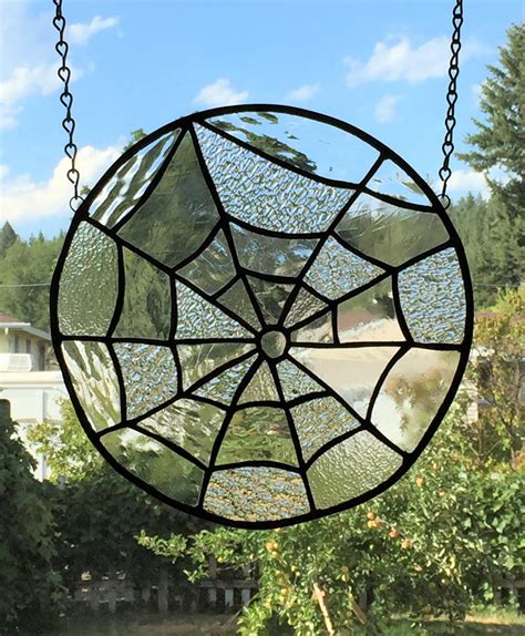 Spider Web Stained Glass Small Panel Clear Textured Glass Autumn