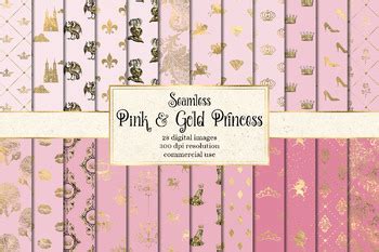 Pink And Gold Princess Digital Paper By Digital Curio Tpt