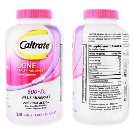 Caltrate Bone Health Advanced 600 D3 Plus Minerals Calcium 2 In 1 Dual Action 320 Tablets