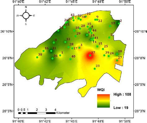 Water Quality Index Wqi Map Of Guwahati City Wqi Was Computed Based