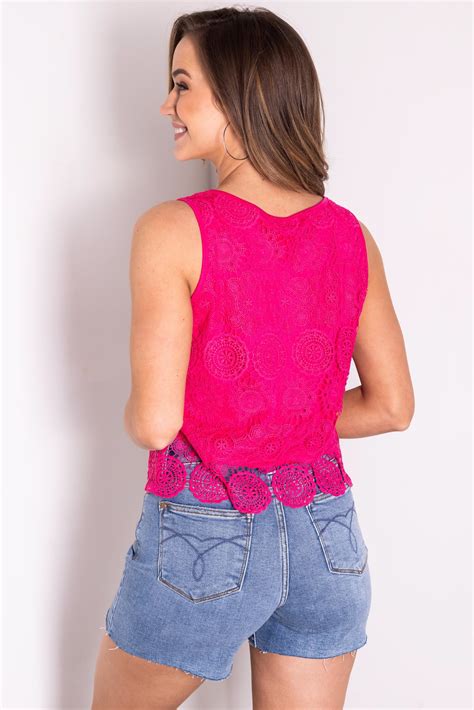 She Sky Hot Pink Crochet Lace Tank Top Lime Lush Boutique