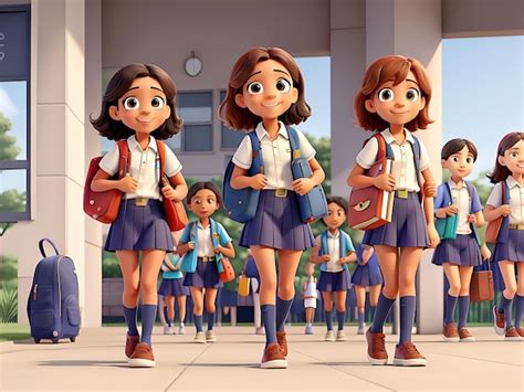 Niñas vestidas con sus uniformes escolares regresan a la escuela con ia