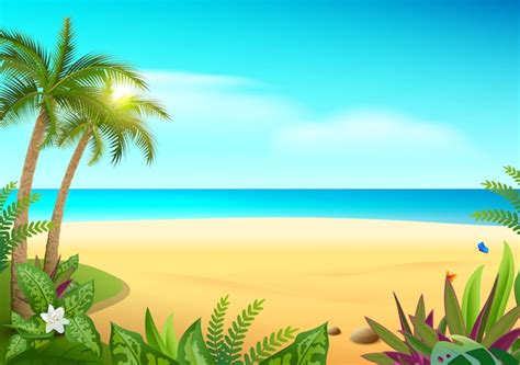 Premium Vector Tropical Paradise Island Sandy Beach Palm Trees And Sea