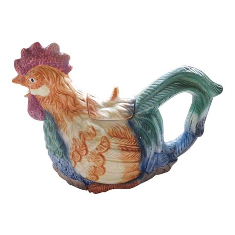 Vintage Colorful Ceramic Rooster Teapot Chairish