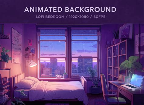 Vtuber Background Animated Cosy Lofi Purple Bedroom Looped Vtuber