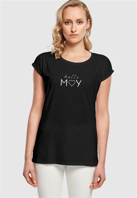 Merchcode Spring Hello May Extended Shoulder T Shirt Print Black