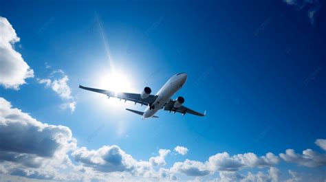 Large Jet Airplane Flying In The Blue Sky Background Airplane And Blue