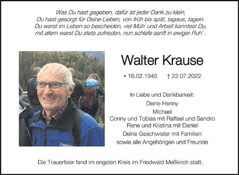 Traueranzeigen Von Walter Krause Schwaebische De Trauerportal