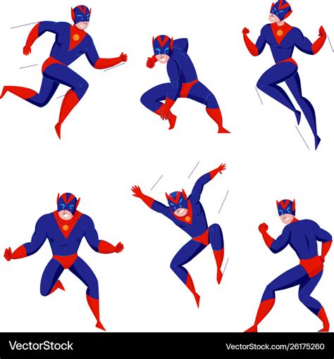 Superhero Action Poses Set Royalty Free Vector Image