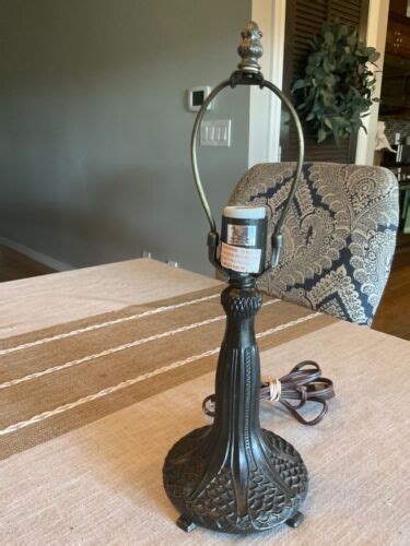 Ornate Metal Table Lamp Base For Tiffany Style Stained Slag Glass Shade