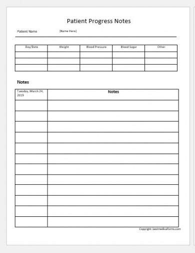 Printable Patient Progress Notes Templates For Ms Word Printable