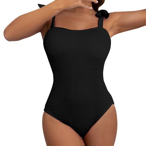 One Piece Swimsuit Women Tummy Control Summer Beach Solid Pleated Wavy