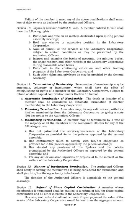 Laboratory Cooperative Article Of Cooperation And By Laws Template