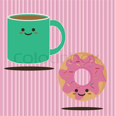 Cartoon Smiling coffee and donut | Stock vector | Colourbox