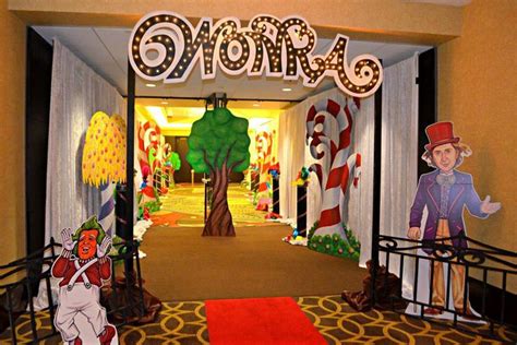 The Entrance To An Office Decorated With Paper Cut Outs And Cartoon