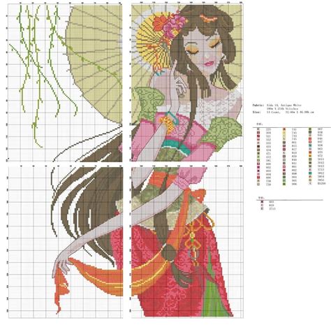 0 Point De Croix Fille Asiatique Ombrelle Cross Stitch Asian Girl