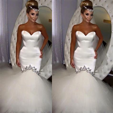 Corset Top Satin Mermaid Wedding Dresses With Tulle Ruffles Bling