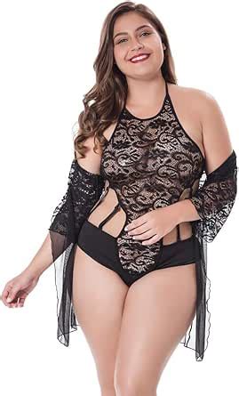 LINGERLOVE Women S Plus Size Lingerie Chemise Sheer Lace Bodysuit With