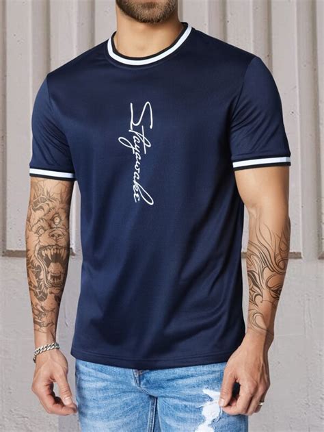 Manfinity Homme Hombres Camiseta Con Estampado De Letra Ribete En