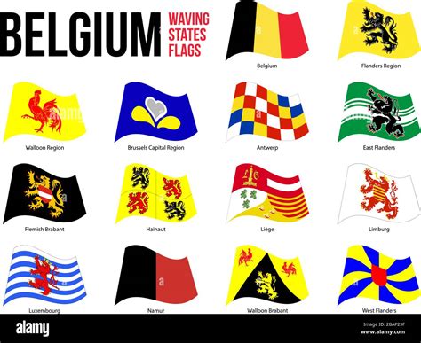 Belgium All Region Provinces Flag Waving Vector Illustration On White