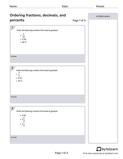 Ordering Fractions Decimals Percents Worksheets Pdf 6nsc7 Worksheets Library